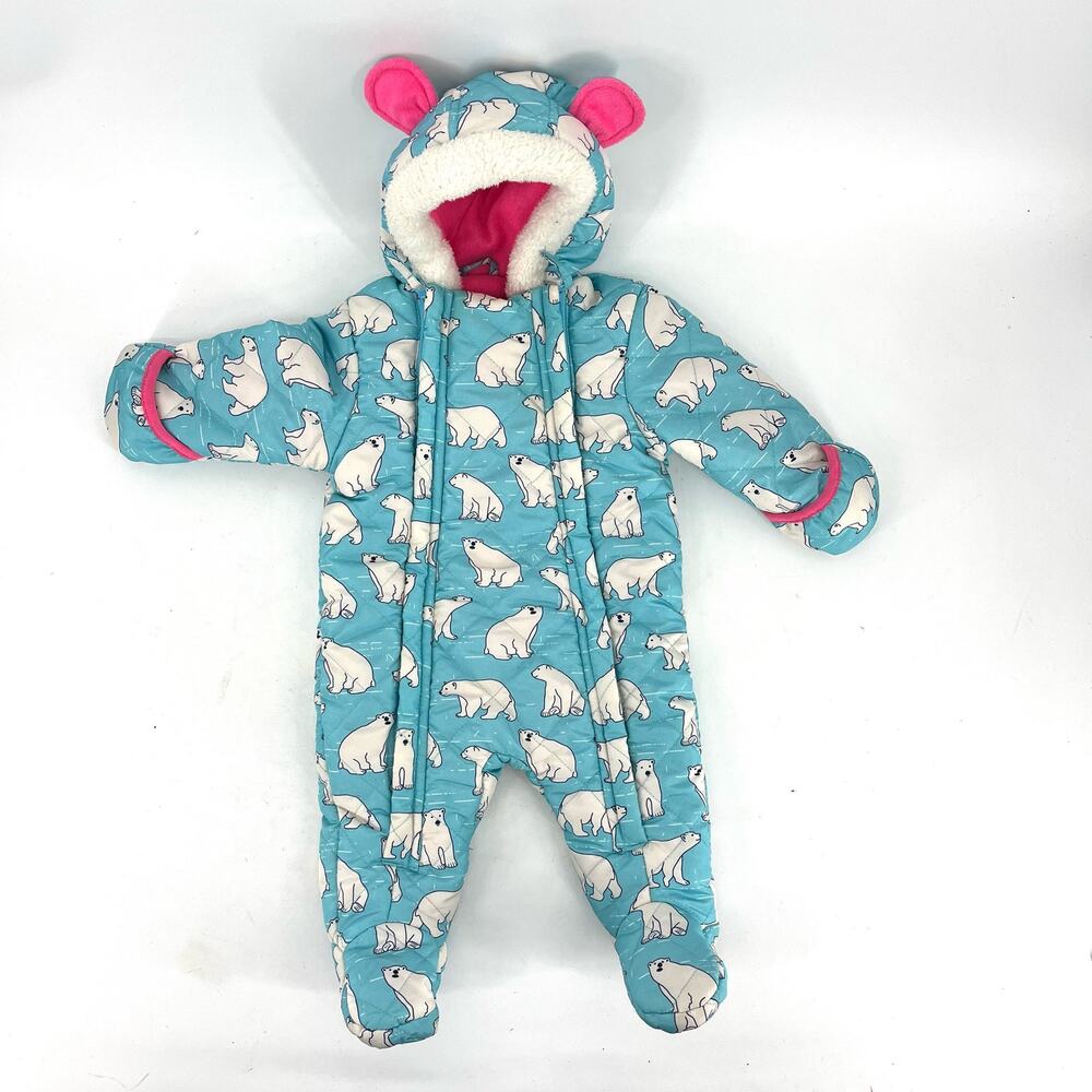Wippette baby Kids Girls Blue Polar‎ Bear Snowsuit Sz 3/6m
